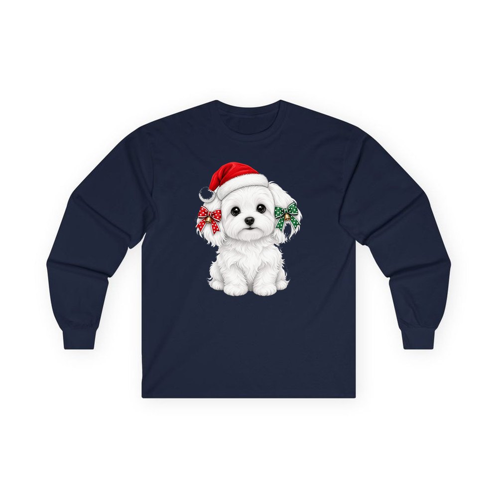 Maltese personalised long sleeve Christmas T-shirt in navy