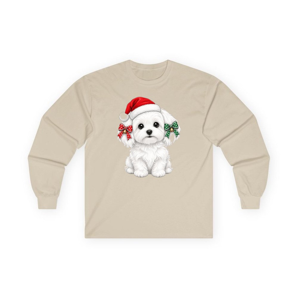Maltese personalised long sleeve Christmas T-shirt in sand