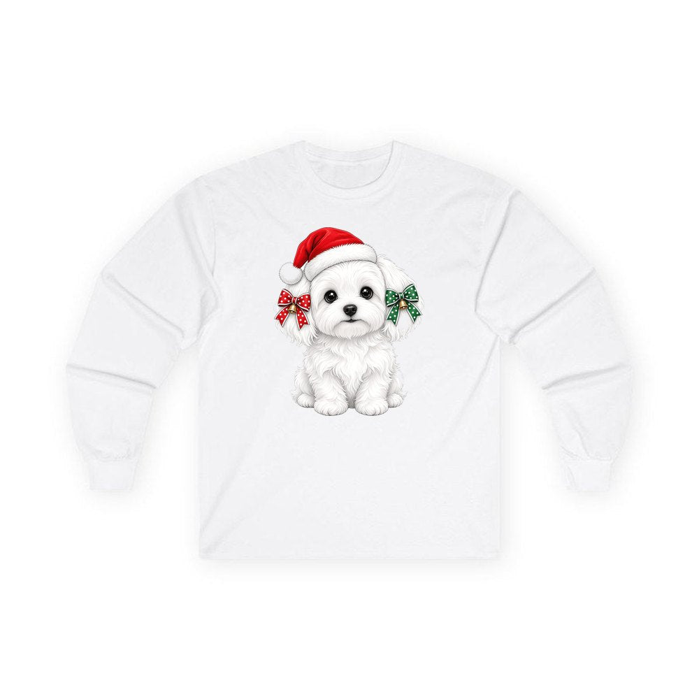 Maltese personalised long sleeve Christmas T-shirt in white