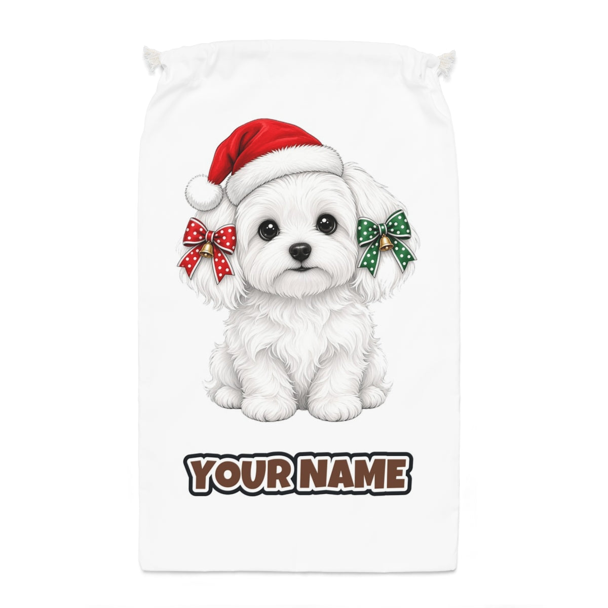 Maltese Santa sack laid flat, showing the full print