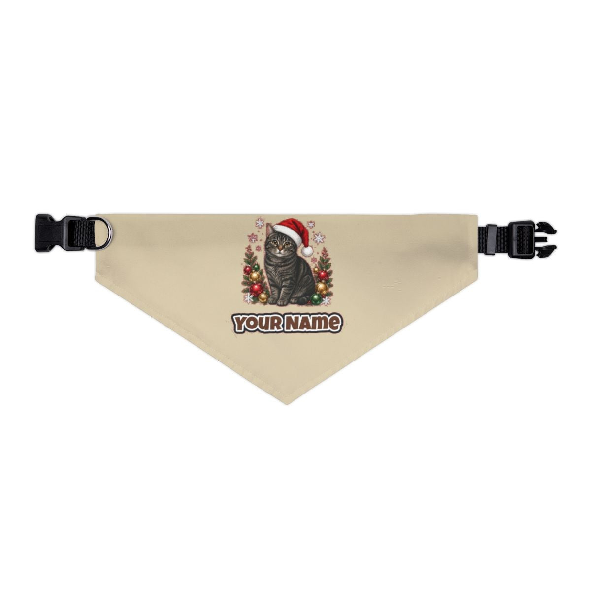 Manx personalised Christmas pet bandana in beige, collar with buckle