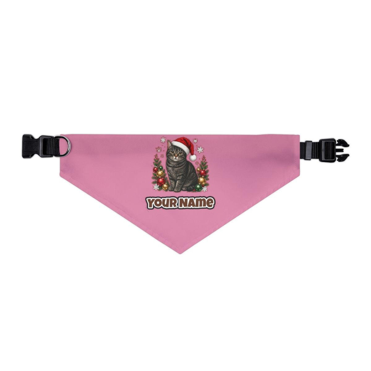 Manx personalised Christmas pet bandana in pink, collar with buckle
