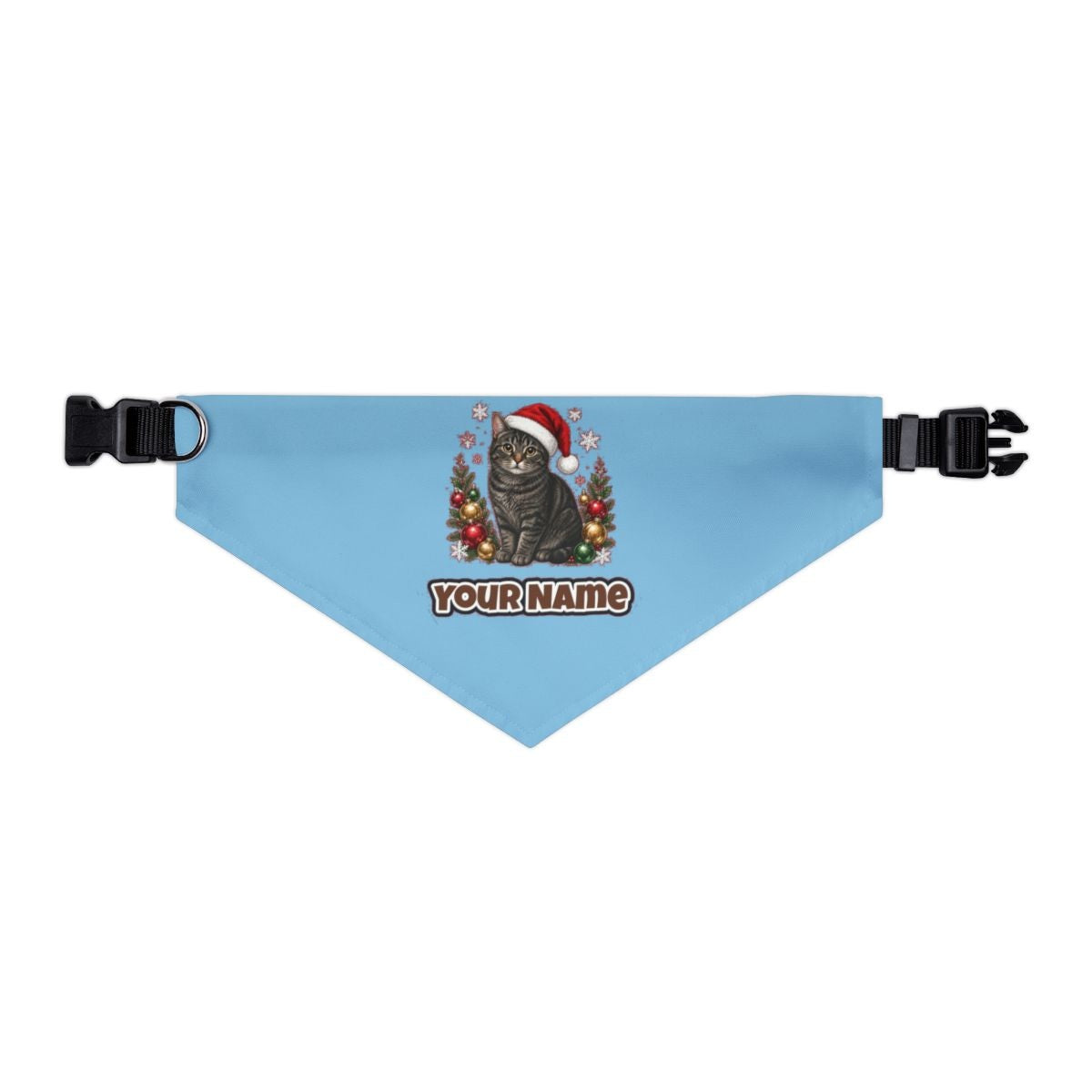 Manx personalised Christmas pet bandana in sky blue, collar with buckle