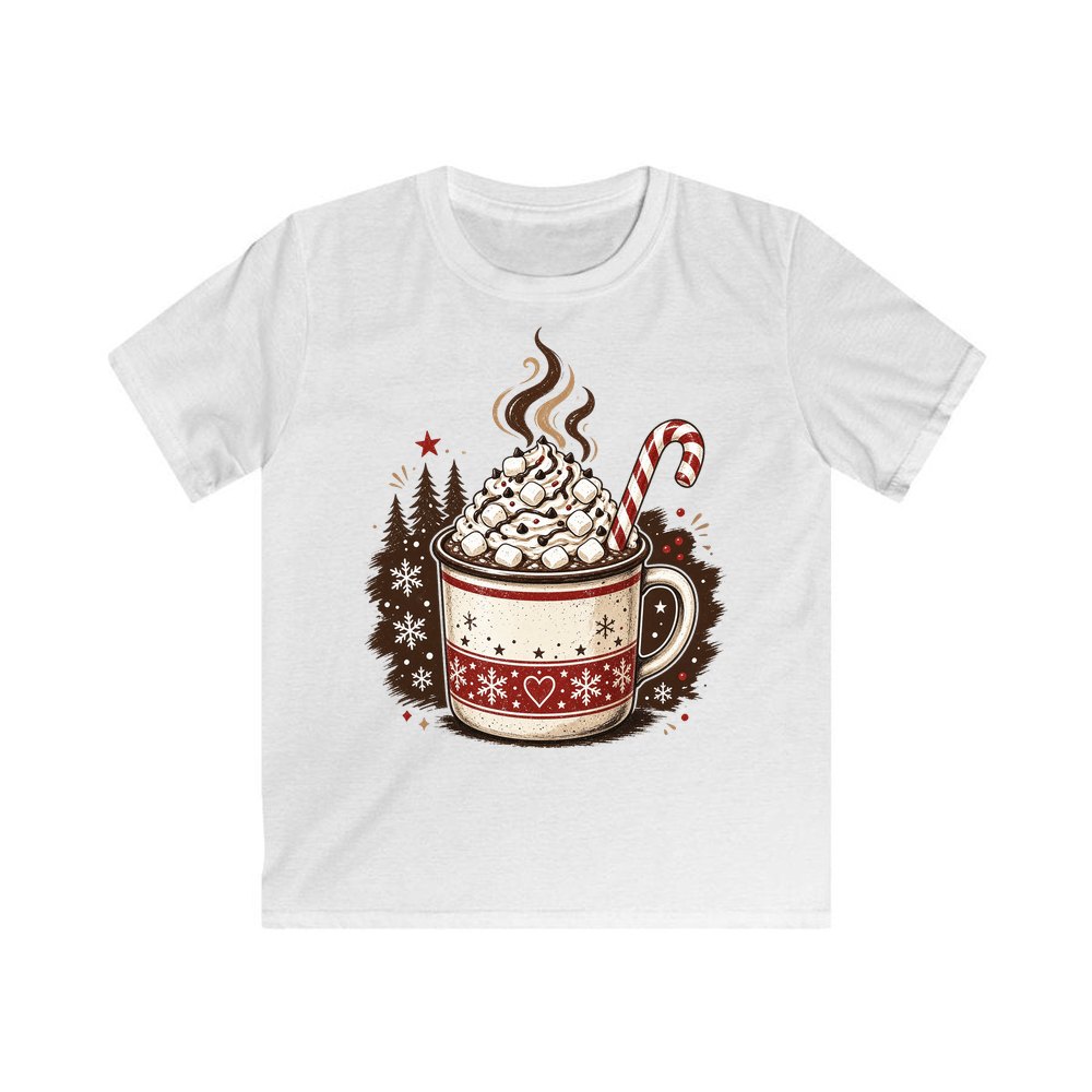 Marshmallow Hot Chocolate Mug personalised kids Christmas tee in white
