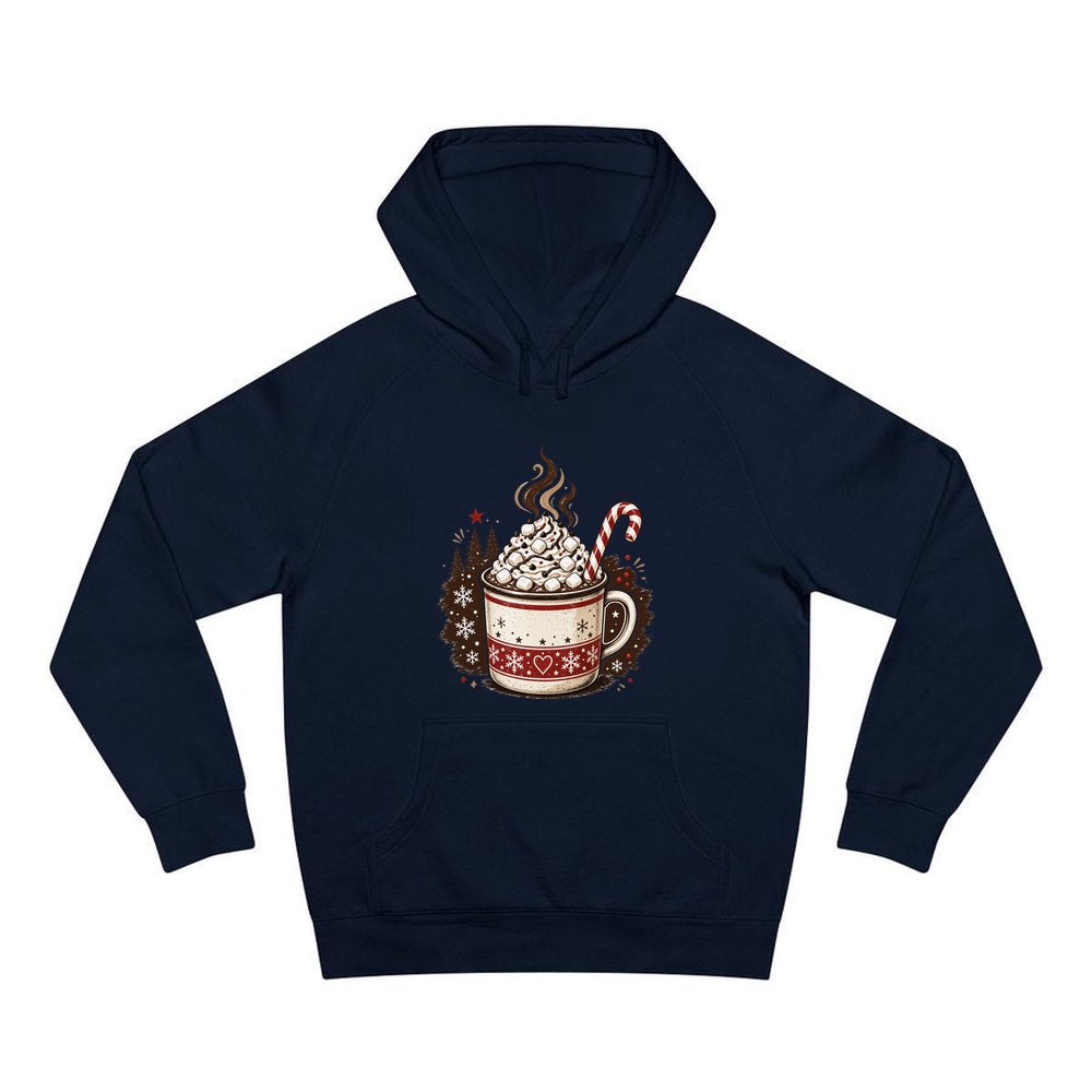 Marshmallow Hot Chocolate Mug personalised Christmas hoodie in navy
