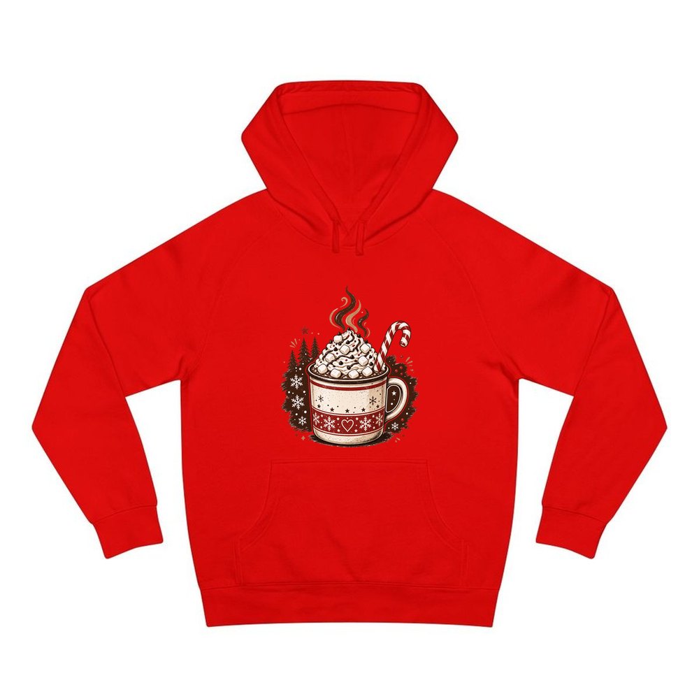 Marshmallow Hot Chocolate Mug personalised Christmas hoodie in red