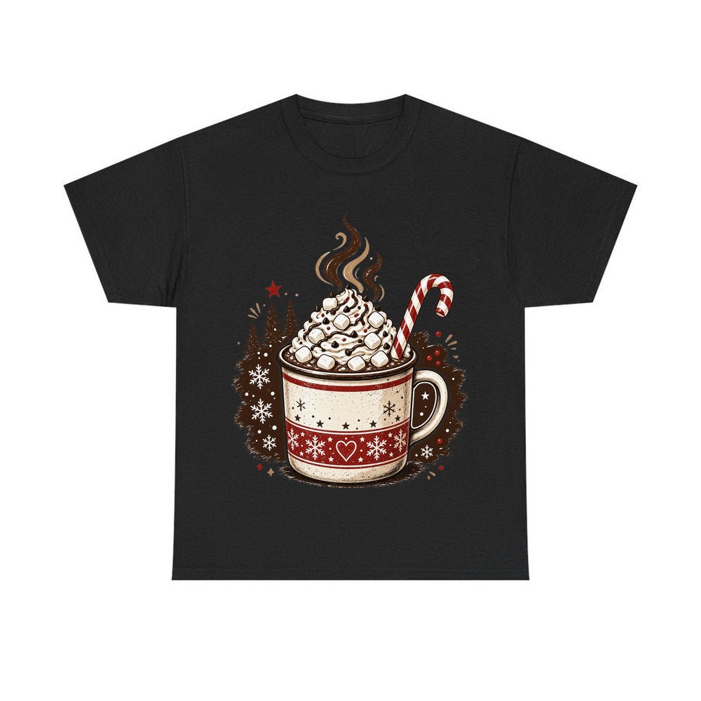 Marshmallow Hot Chocolate Mug personalised Christmas T-shirt in black