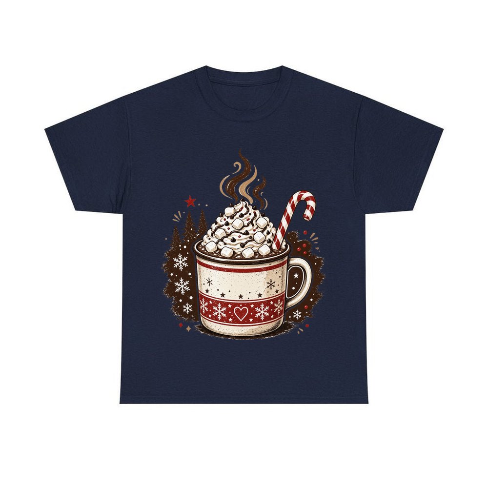 Marshmallow Hot Chocolate Mug personalised Christmas T-shirt in navy