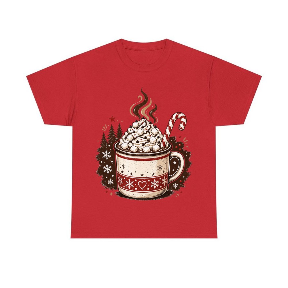 Marshmallow Hot Chocolate Mug personalised Christmas T-shirt in red