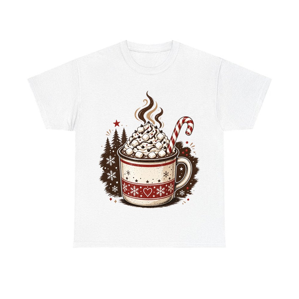 Marshmallow Hot Chocolate Mug personalised Christmas T-shirt in white