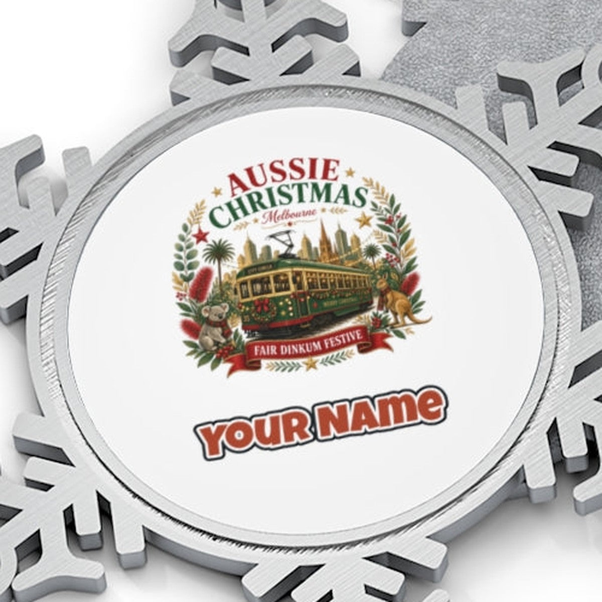 Melbourne Christmas Tram Personalised Pewter Christmas Ornament