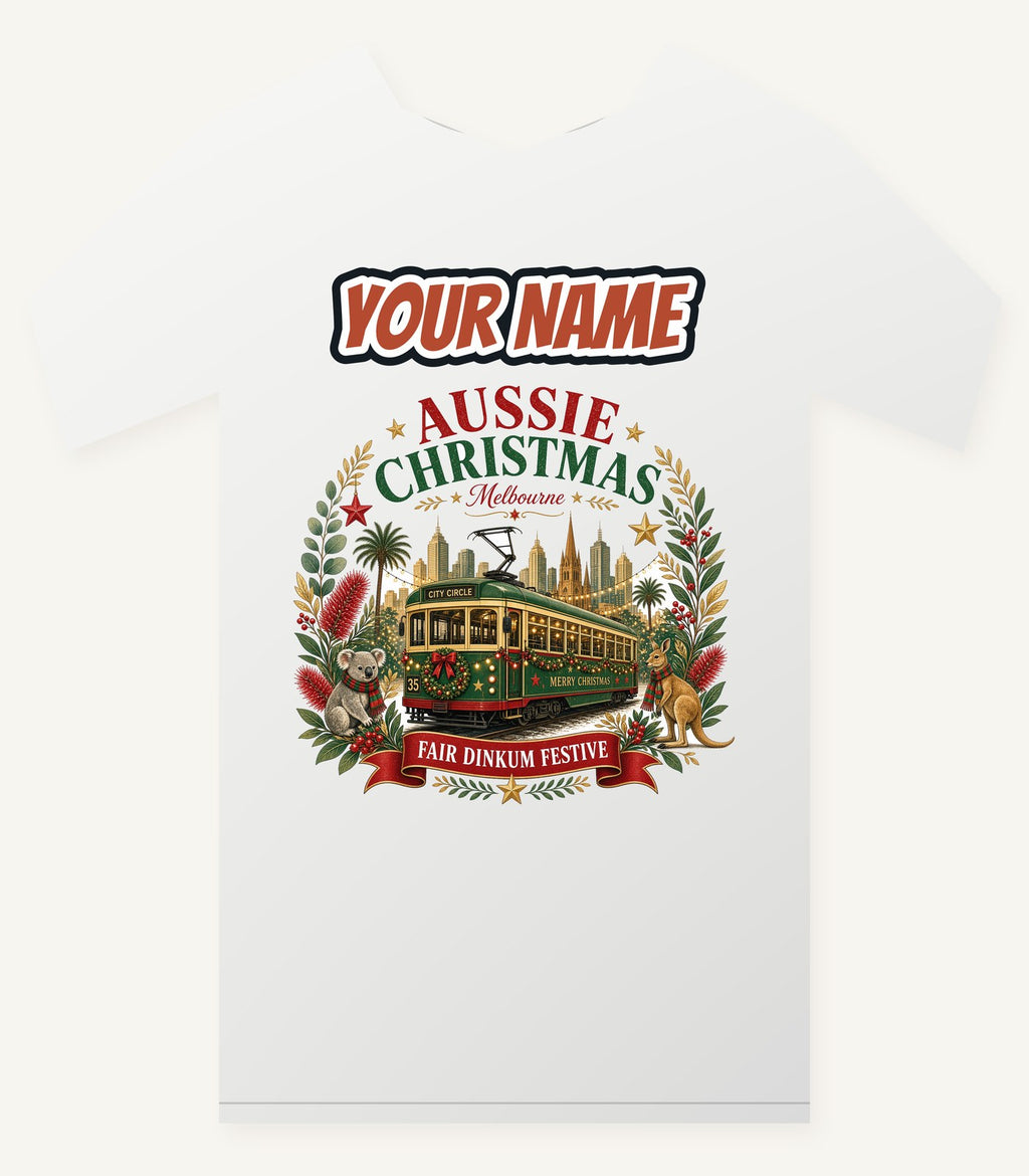 Melbourne Christmas Tram Personalised Christmas T-Shirt and Hoodie