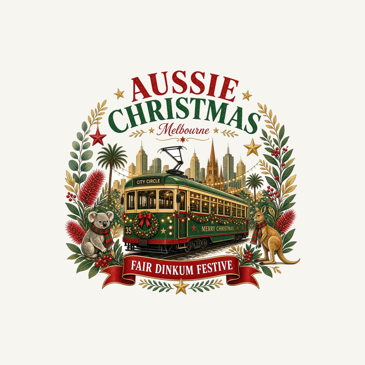 Melbourne Christmas Tram Personalised Christmas T-Shirt and Hoodie