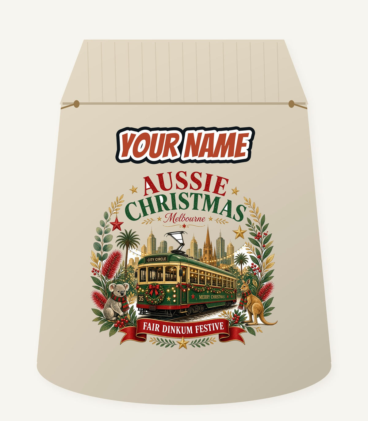 Melbourne Christmas Tram Personalised Santa Sack