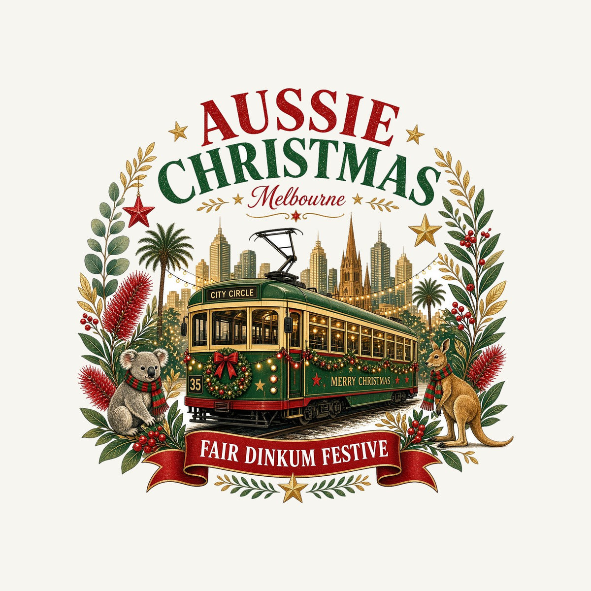 Melbourne Christmas Tram Personalised Santa Sack