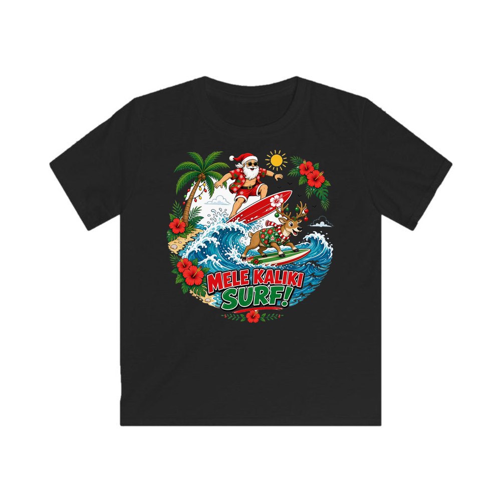 Mele Kaliki Surf personalised kids Christmas tee in black