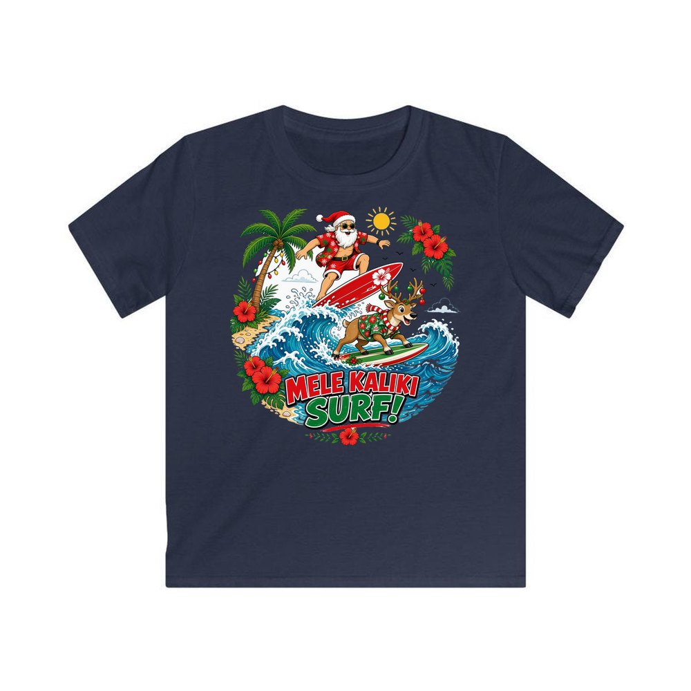 Mele Kaliki Surf personalised kids Christmas tee in navy