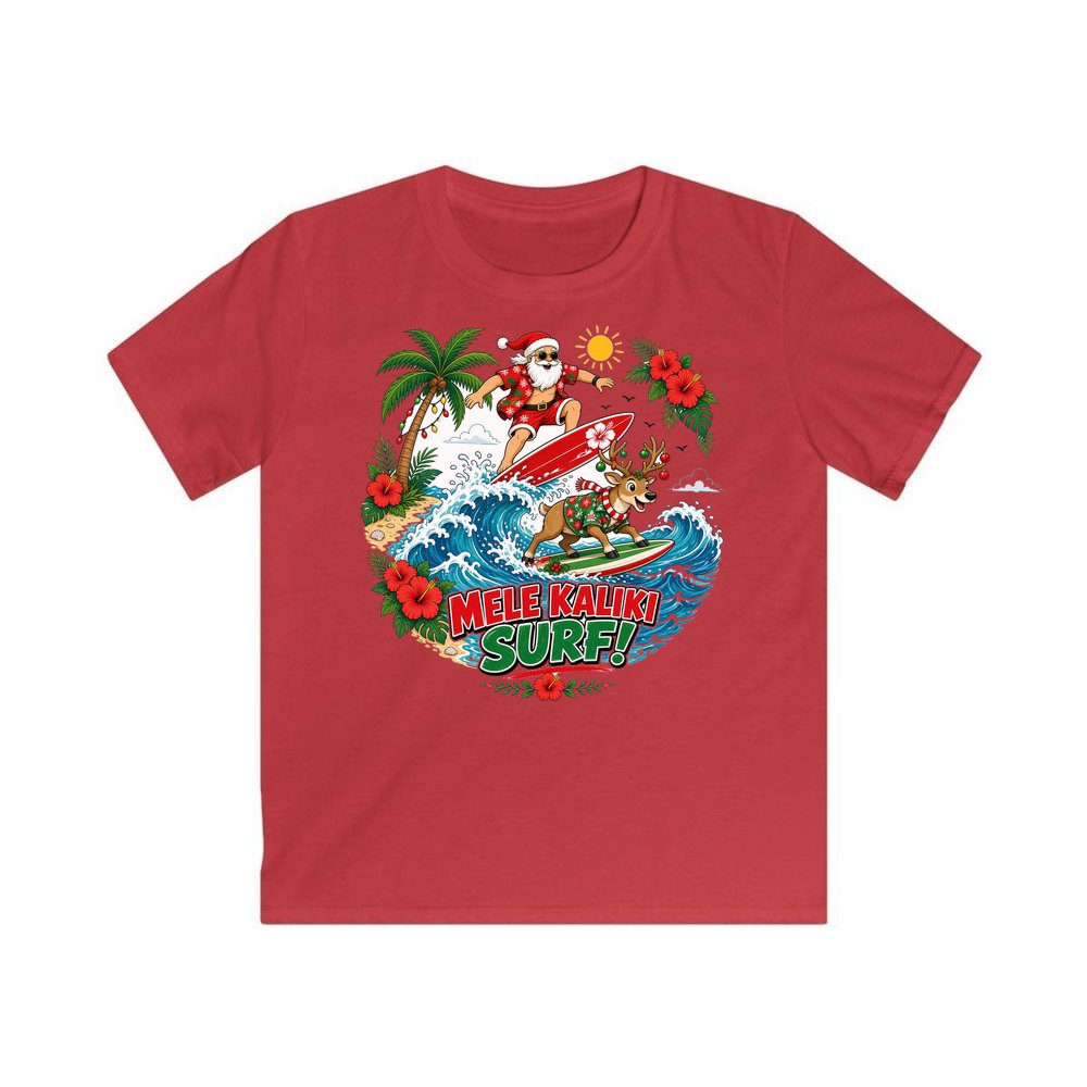 Mele Kaliki Surf personalised kids Christmas tee in red