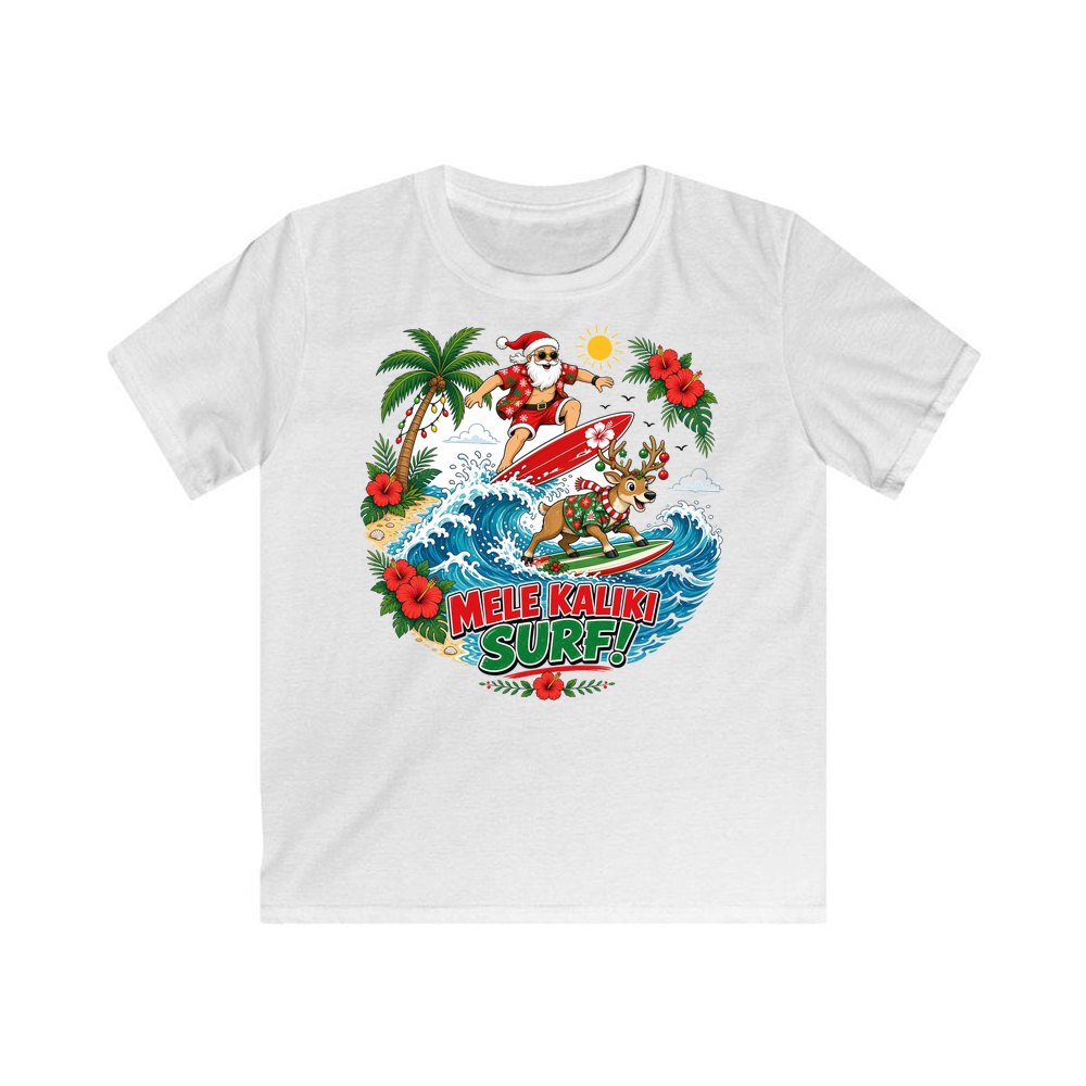 Mele Kaliki Surf personalised kids Christmas tee in white