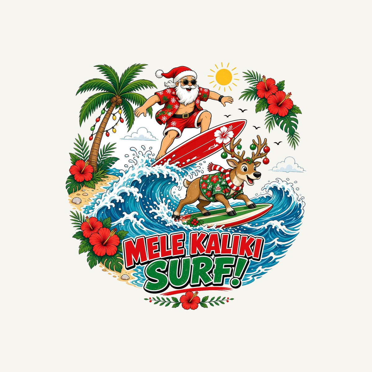 Mele Kaliki Surf Personalised Christmas T-Shirt and Hoodie