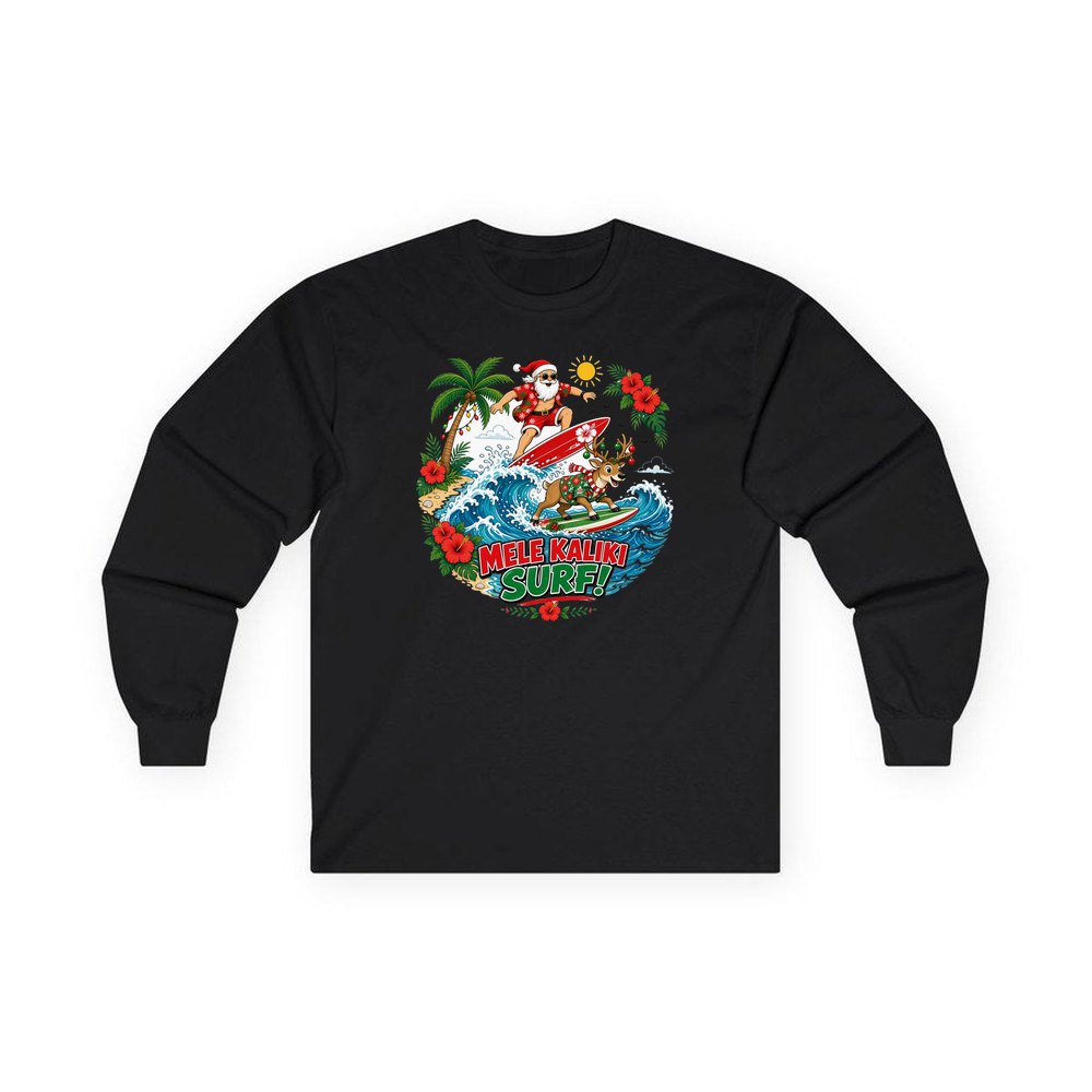Mele Kaliki Surf personalised long sleeve Christmas T-shirt in black