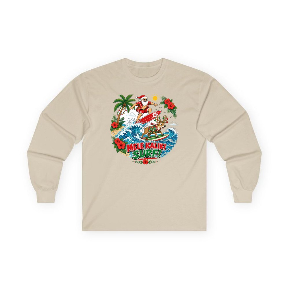 Mele Kaliki Surf personalised long sleeve Christmas T-shirt in sand