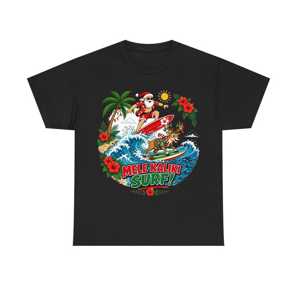 Mele Kaliki Surf personalised Christmas T-shirt in black