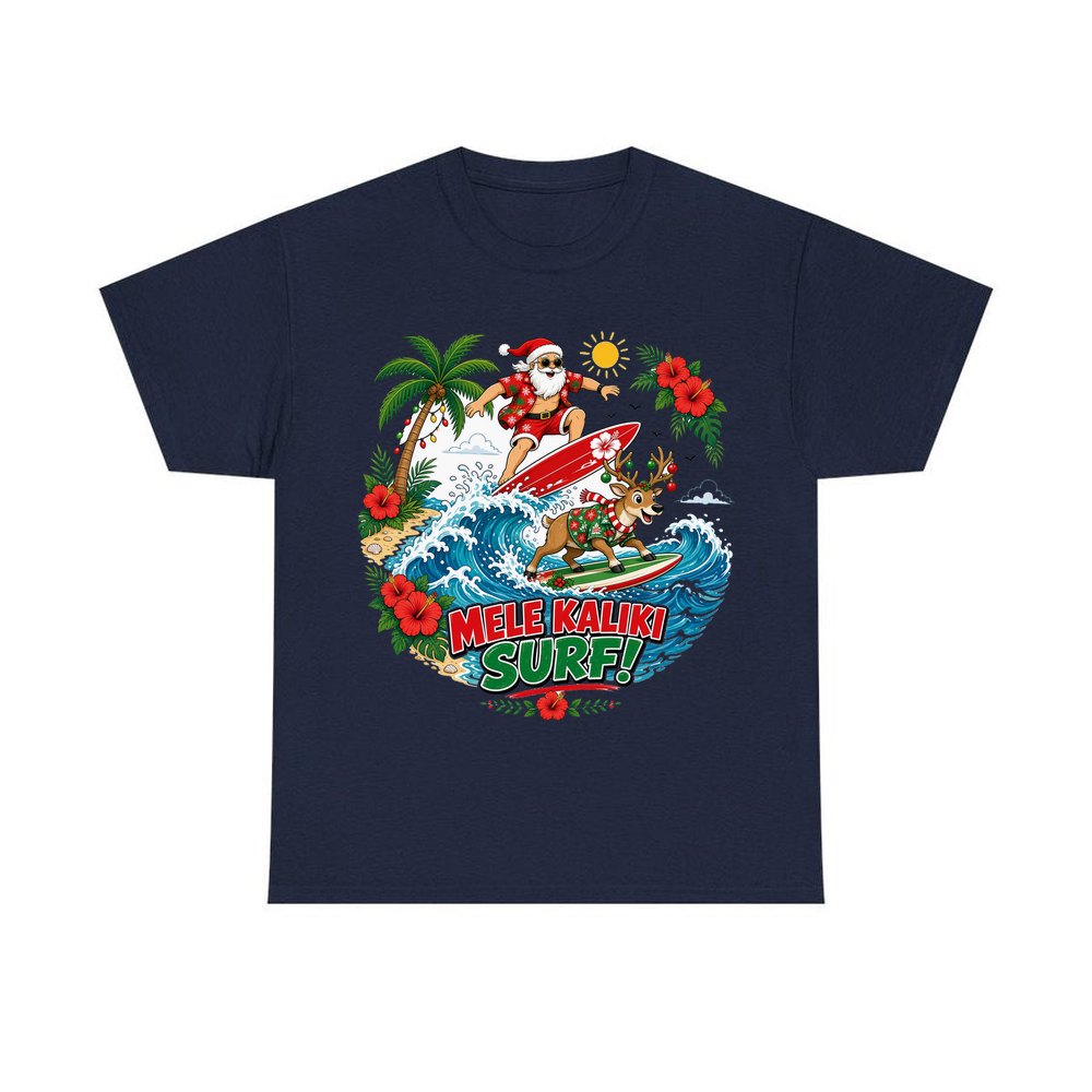 Mele Kaliki Surf personalised Christmas T-shirt in navy