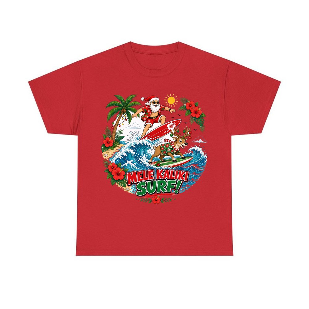Mele Kaliki Surf personalised Christmas T-shirt in red