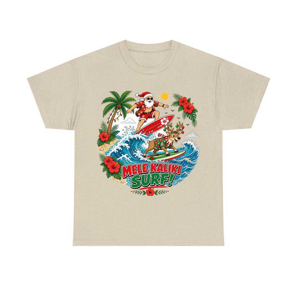 Mele Kaliki Surf personalised Christmas T-shirt in sand