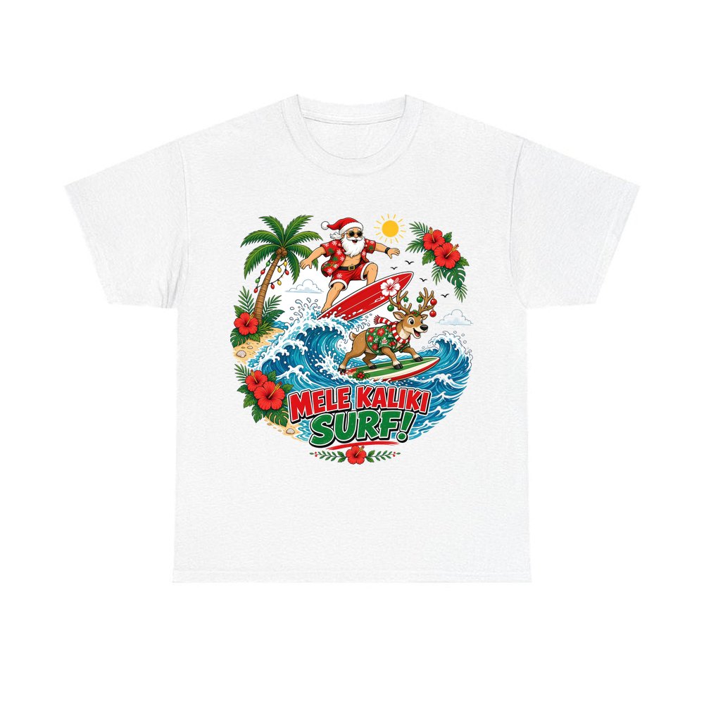 Mele Kaliki Surf personalised Christmas T-shirt in white