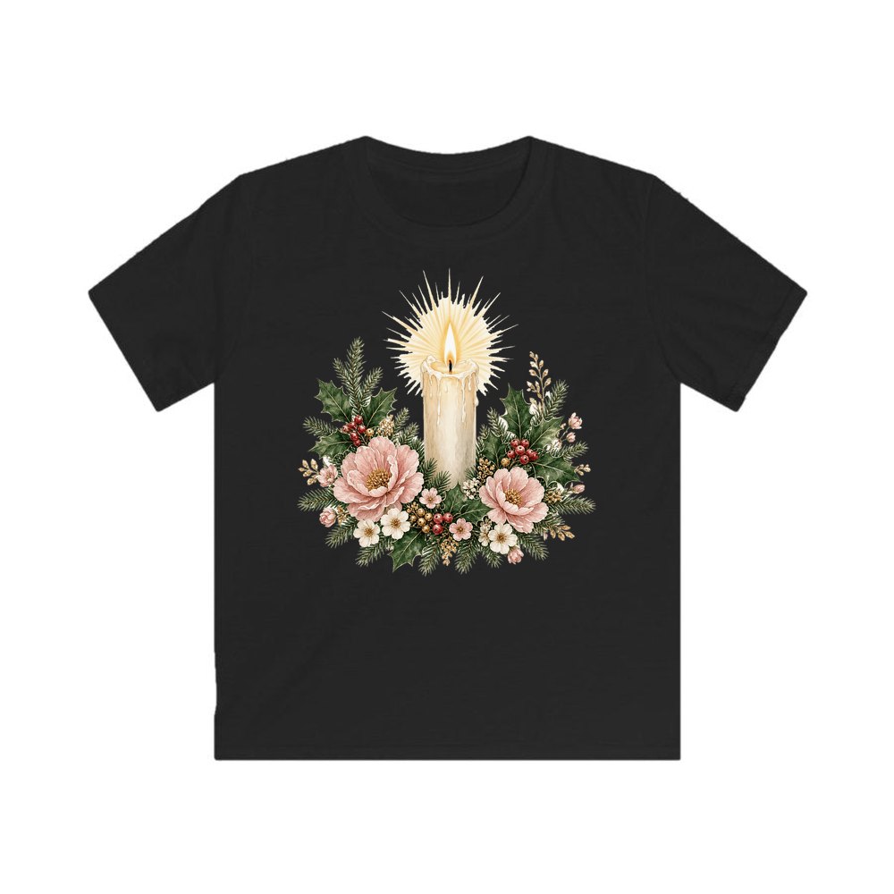 Memorial Candle and Blooms personalised kids Christmas tee in black