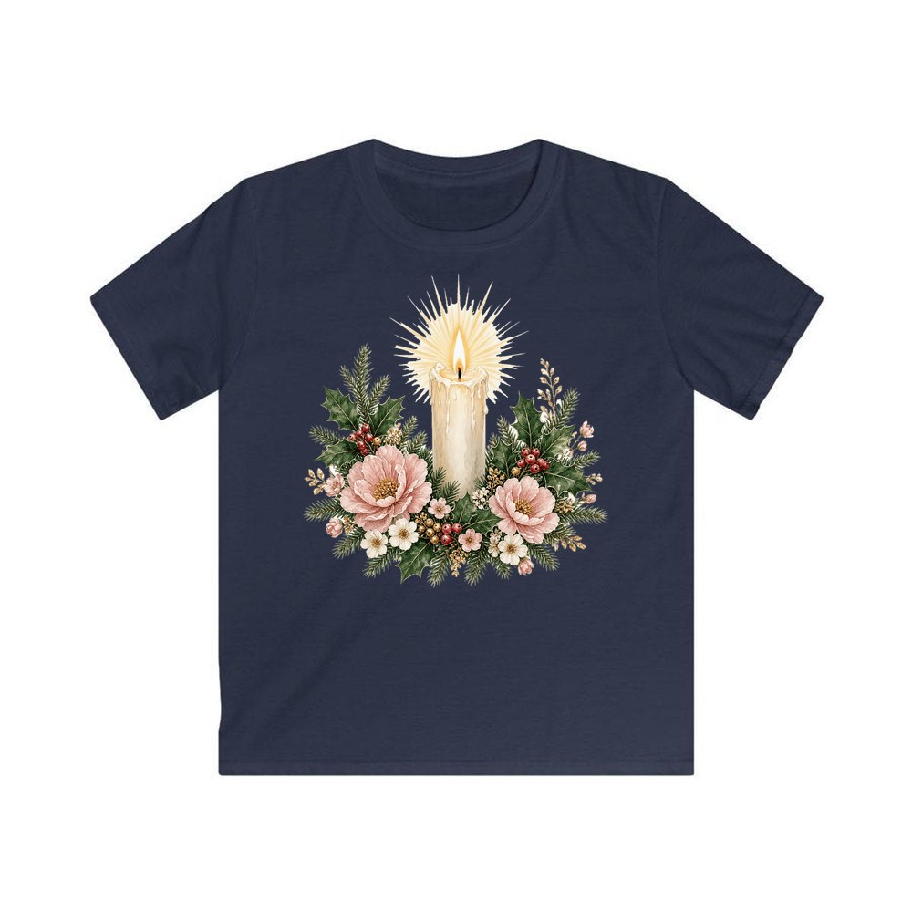 Memorial Candle and Blooms personalised kids Christmas tee in navy