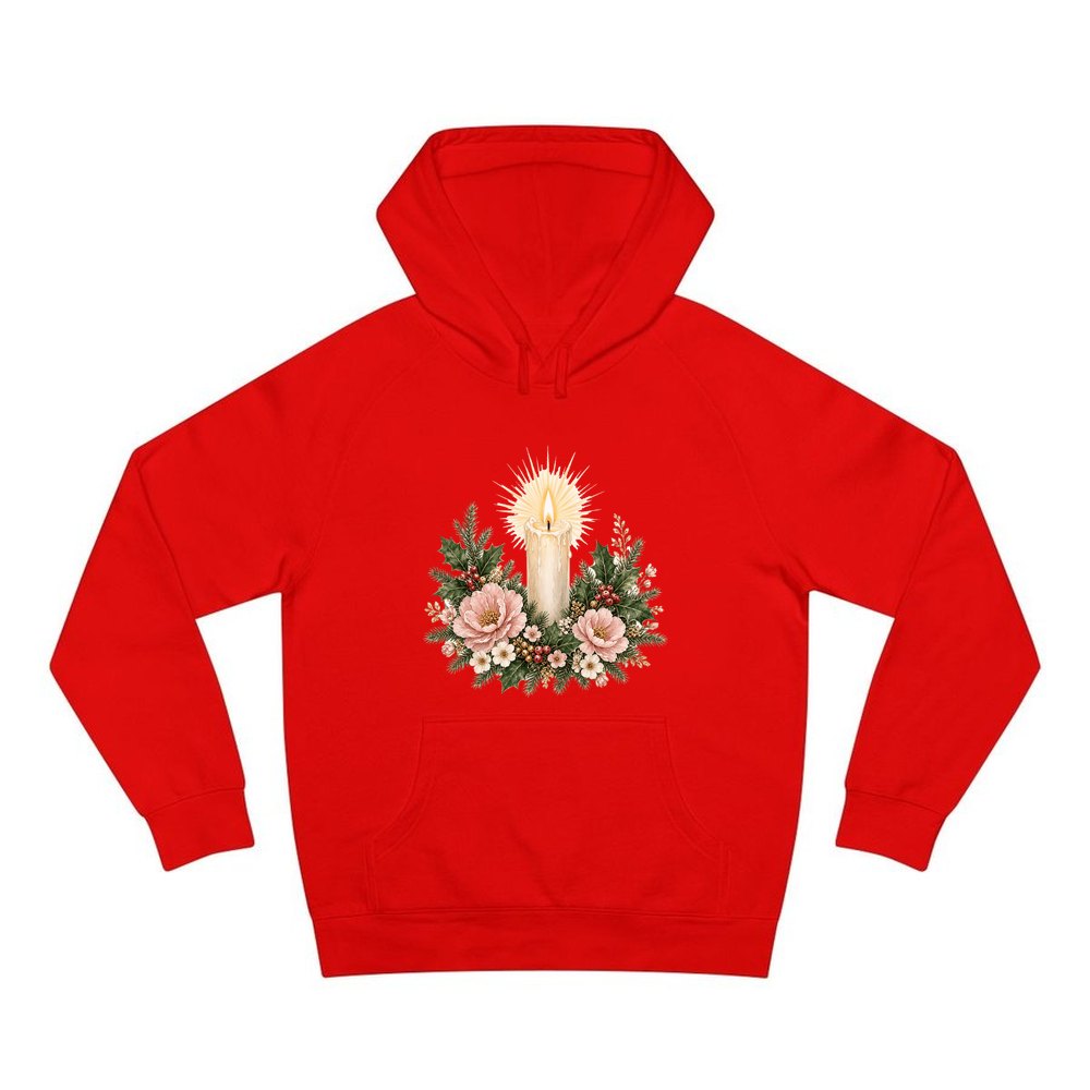 Memorial Candle and Blooms personalised Christmas hoodie in red