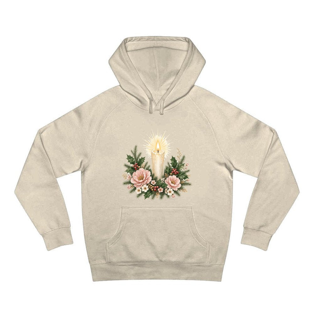 Memorial Candle and Blooms personalised Christmas hoodie in sand