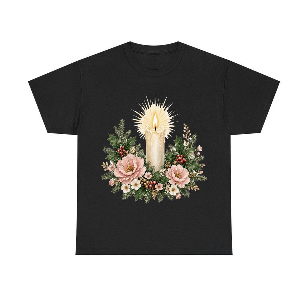 Memorial Candle and Blooms personalised Christmas T-shirt in black