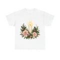 Memorial Candle And Blooms design on a white tee