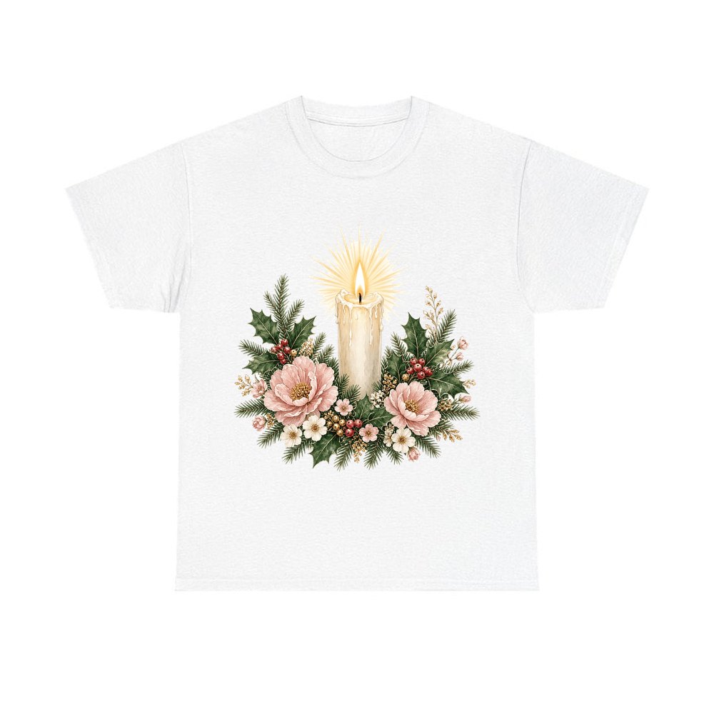 Memorial Candle And Blooms design on a white tee