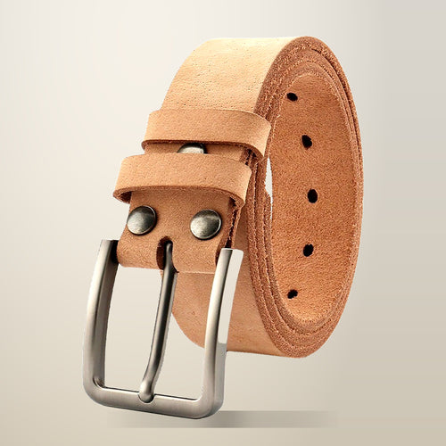 Men's Full Grain Leather Belt, 110 to 130 cm, on a plain cream background