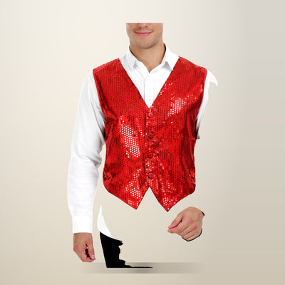 Men's Sequin Disco Vest Costume, Red