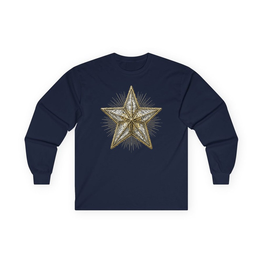 Mercury Glass Star personalised long sleeve Christmas T-shirt in navy
