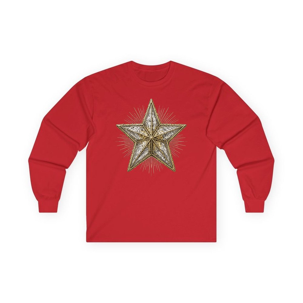 Mercury Glass Star personalised long sleeve Christmas T-shirt in red