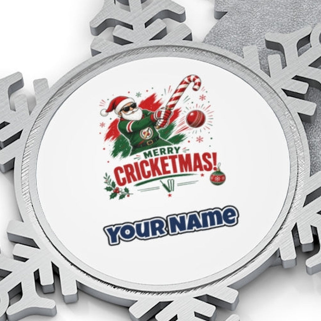 Merry Cricketmas Santa Personalised Pewter Christmas Ornament