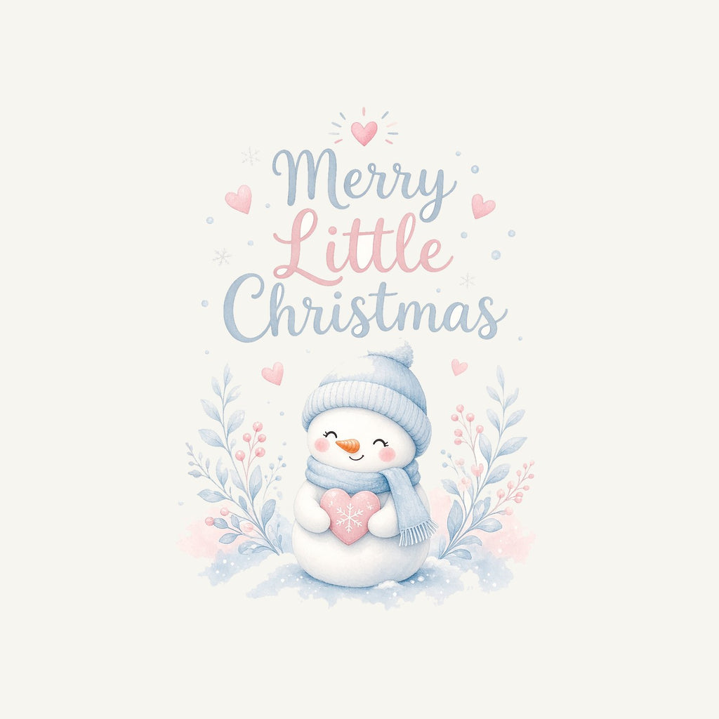 Merry Little Snowman Heart Personalised Kids and Baby Christmas Tee
