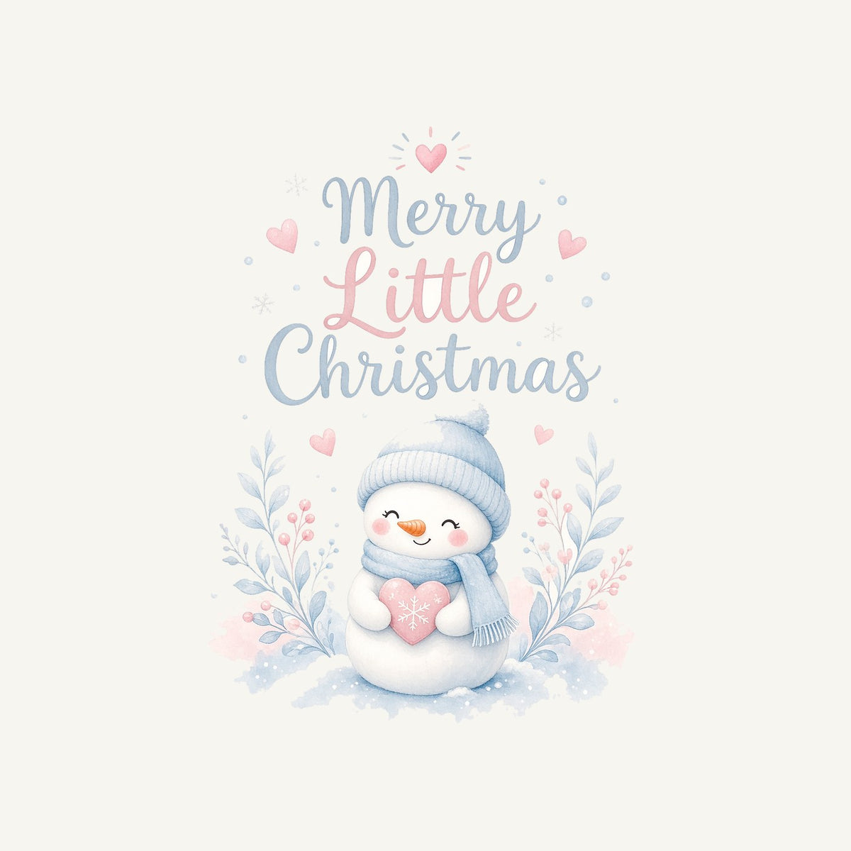 Merry Little Snowman Heart Personalised Kids and Baby Christmas Tee