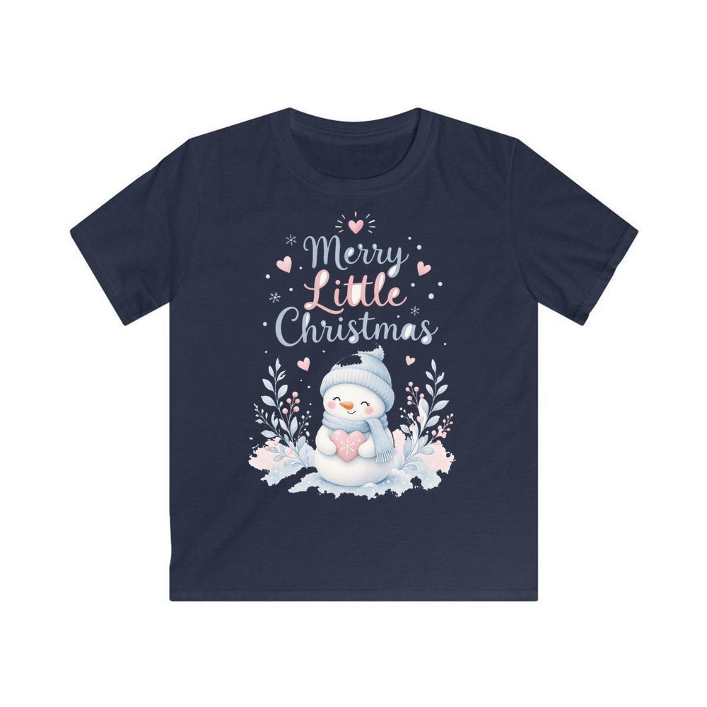 Merry Little Snowman Heart personalised kids Christmas tee in navy