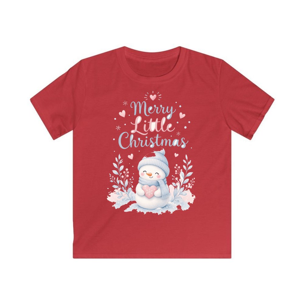 Merry Little Snowman Heart personalised kids Christmas tee in red