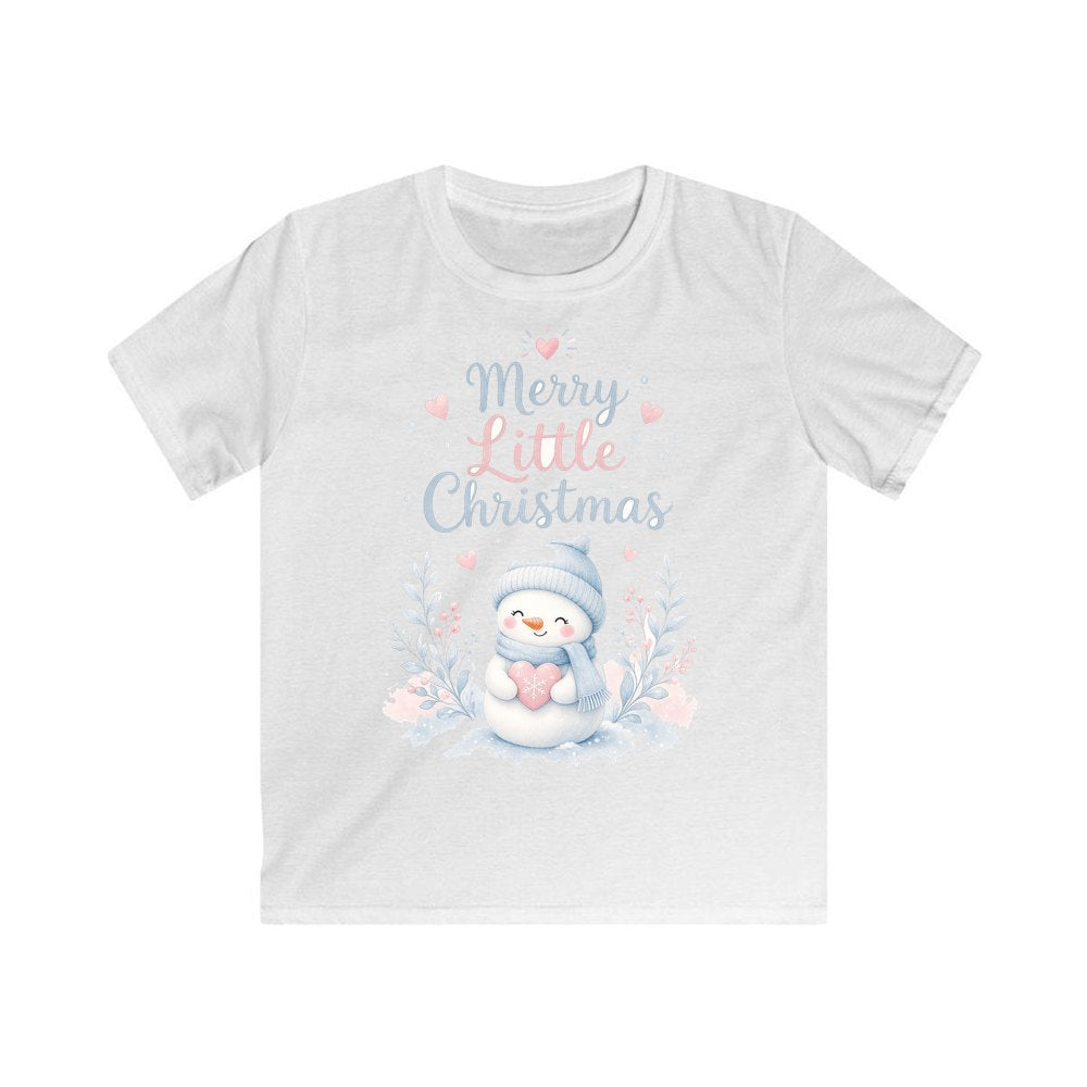 Merry Little Snowman Heart personalised kids Christmas tee in white