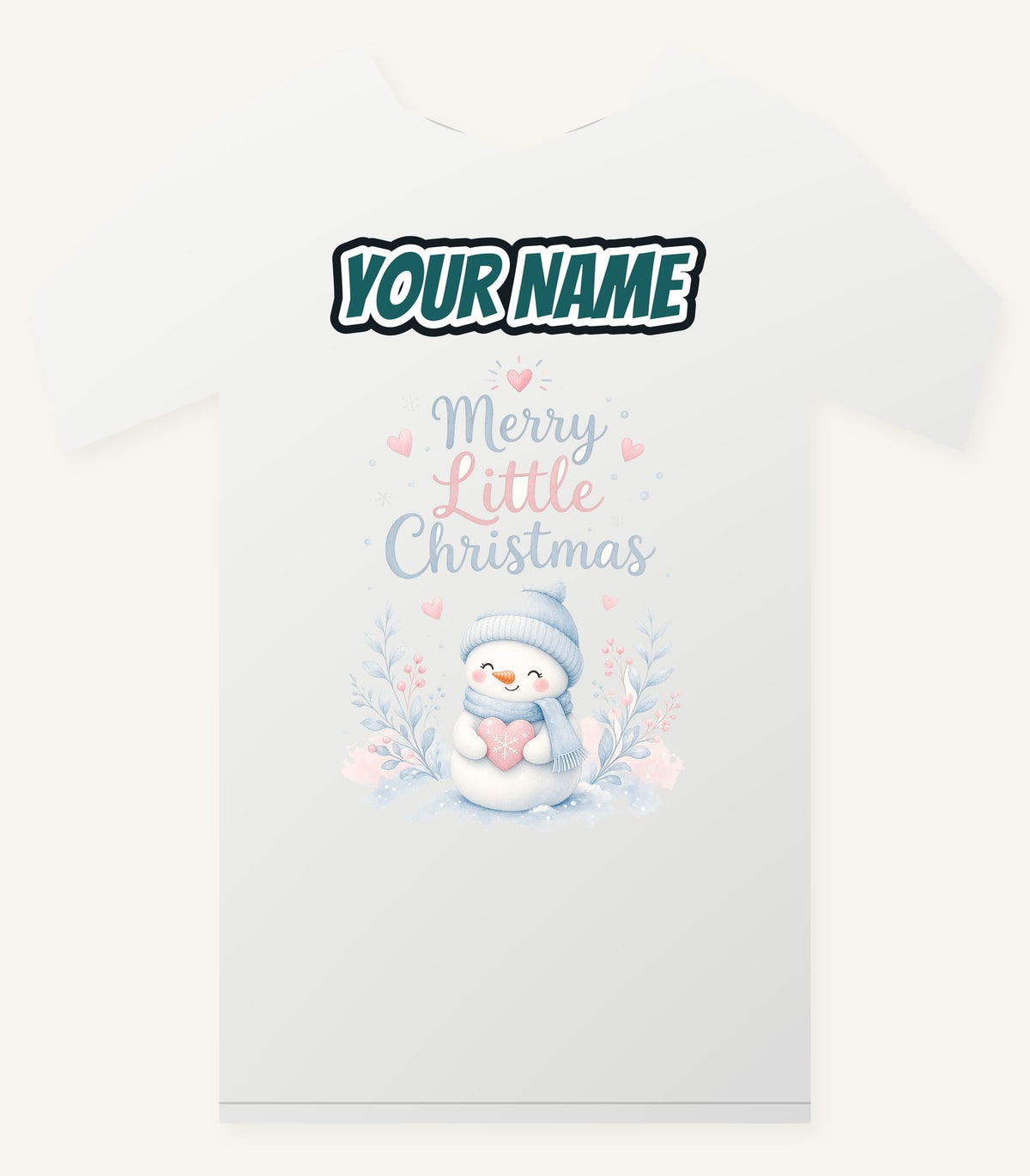 Merry Little Snowman Heart Personalised Christmas T-Shirt and Hoodie