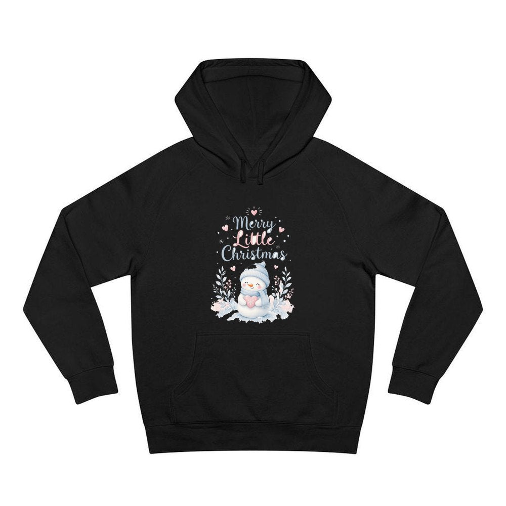 Merry Little Snowman Heart personalised Christmas hoodie in black
